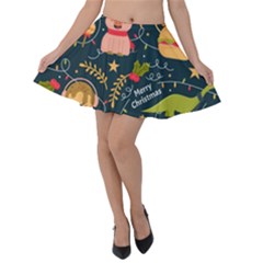 Colorful-funny-christmas-pattern Merry Christmas Xmas Velvet Skater Skirt