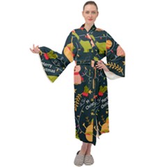 Colorful-funny-christmas-pattern Merry Christmas Xmas Maxi Velvet Kimono by Amaryn4rt