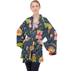 Colorful-funny-christmas-pattern Merry Christmas Xmas Long Sleeve Velvet Kimono  by Amaryn4rt