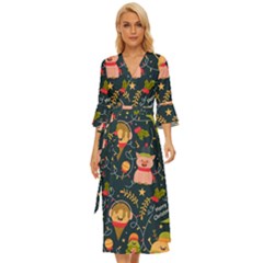 Colorful-funny-christmas-pattern Merry Christmas Xmas Midsummer Wrap Dress