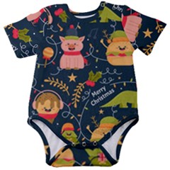 Colorful-funny-christmas-pattern Merry Christmas Xmas Baby Short Sleeve Bodysuit by Amaryn4rt