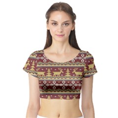 Beautiful-knitted-christmas-pattern Xmas Short Sleeve Crop Top