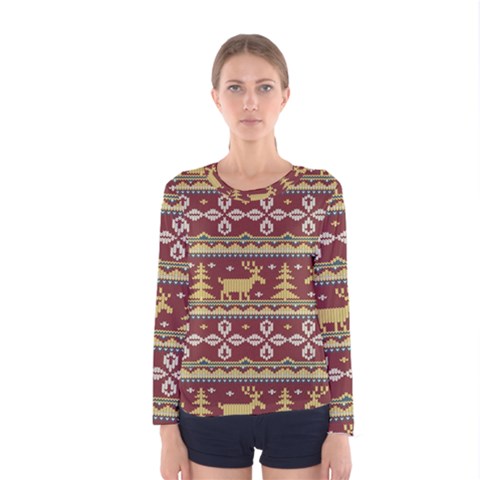 Beautiful-knitted-christmas-pattern Xmas Women s Long Sleeve T-shirt by Amaryn4rt