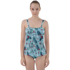 Seamless-pattern-with-berries-leaves Twist Front Tankini Set by Amaryn4rt