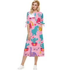 Colorful-funny-christmas-pattern Ho Ho Ho Bow Sleeve Chiffon Midi Dress by Amaryn4rt