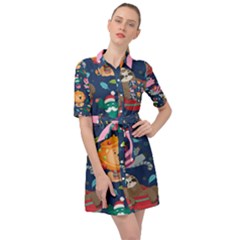 Funny-animal Christmas-pattern Belted Shirt Dress by Amaryn4rt