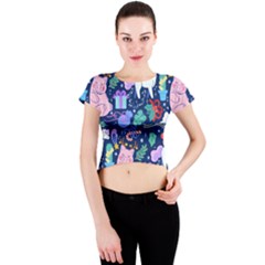 Colorful-funny-christmas-pattern Pig Animal Crew Neck Crop Top by Amaryn4rt