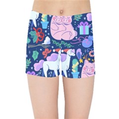 Colorful-funny-christmas-pattern Pig Animal Kids  Sports Shorts by Amaryn4rt