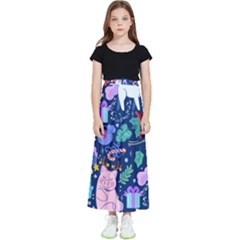 Colorful-funny-christmas-pattern Pig Animal Kids  Flared Maxi Skirt by Amaryn4rt