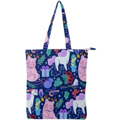 Colorful-funny-christmas-pattern Pig Animal Double Zip Up Tote Bag by Amaryn4rt