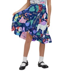 Colorful-funny-christmas-pattern Pig Animal Kids  Ruffle Flared Wrap Midi Skirt by Amaryn4rt