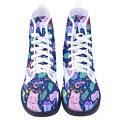 Colorful-funny-christmas-pattern Pig Animal Men s High-top Canvas Sneakers by Amaryn4rt