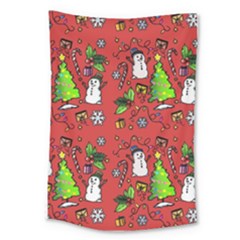 Santa Snowman Gift Holiday Christmas Cartoon Large Tapestry by Amaryn4rt