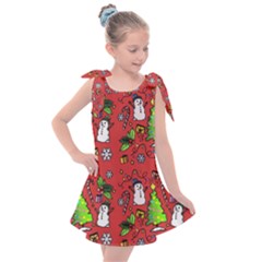 Santa Snowman Gift Holiday Christmas Cartoon Kids  Tie Up Tunic Dress by Amaryn4rt