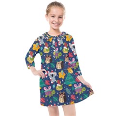 Colorful-funny-christmas-pattern  --- Kids  Quarter Sleeve Shirt Dress by Amaryn4rt