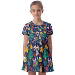 Colorful-funny-christmas-pattern  --- Kids  Short Sleeve Pinafore Style Dress