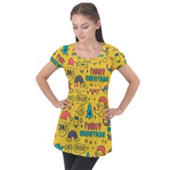 Colorful-funny-christmas-pattern Cool Ho Ho Ho Lol Puff Sleeve Tunic Top by Amaryn4rt