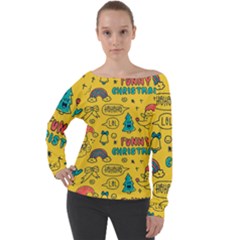 Colorful-funny-christmas-pattern Cool Ho Ho Ho Lol Off Shoulder Long Sleeve Velour Top by Amaryn4rt