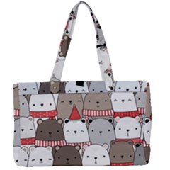 Cute Adorable Bear Merry Christmas Happy New Year Cartoon Doodle Seamless Pattern Canvas Work Bag