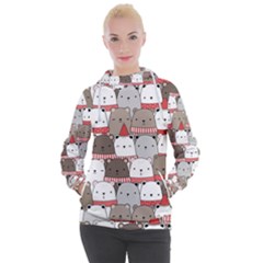 Cute Adorable Bear Merry Christmas Happy New Year Cartoon Doodle Seamless Pattern Women s Hooded Pullover by Amaryn4rt