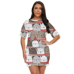 Cute Adorable Bear Merry Christmas Happy New Year Cartoon Doodle Seamless Pattern Just Threw It On Dress by Amaryn4rt