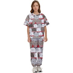 Cute Adorable Bear Merry Christmas Happy New Year Cartoon Doodle Seamless Pattern Kids  T-shirt And Pants Sports Set by Amaryn4rt