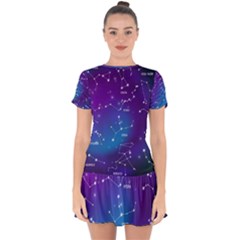 Realistic-night-sky-poster-with-constellations Drop Hem Mini Chiffon Dress