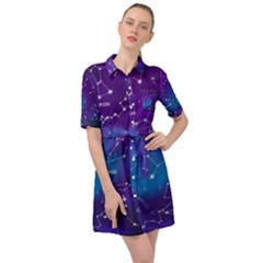 Realistic-night-sky-poster-with-constellations Belted Shirt Dress by Amaryn4rt