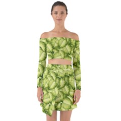 Seamless-pattern-with-green-leaves Off Shoulder Top With Skirt Set by Amaryn4rt