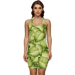 Seamless-pattern-with-green-leaves Sleeveless Wide Square Neckline Ruched Bodycon Dress by Amaryn4rt