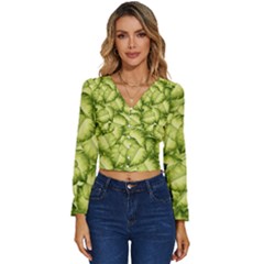 Seamless-pattern-with-green-leaves Long Sleeve V-neck Top by Amaryn4rt