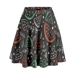 Seamless-vector-pattern-with-watermelons-mint -- High Waist Skirt by Amaryn4rt