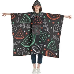 Seamless-vector-pattern-with-watermelons-mint -- Women s Hooded Rain Ponchos by Amaryn4rt