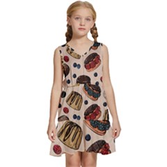 Seamless-pattern-with-sweet-cakes-berries Kids  Sleeveless Tiered Mini Dress by Amaryn4rt