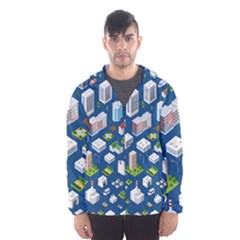 Isometric-seamless-pattern-megapolis Men s Hooded Windbreaker by Amaryn4rt