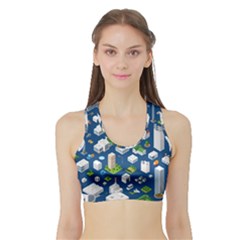 Isometric-seamless-pattern-megapolis Sports Bra With Border by Amaryn4rt