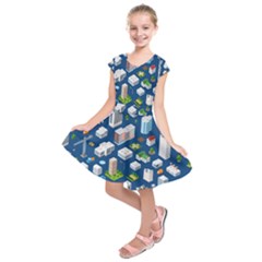 Isometric-seamless-pattern-megapolis Kids  Short Sleeve Dress by Amaryn4rt