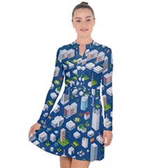 Isometric-seamless-pattern-megapolis Long Sleeve Panel Dress by Amaryn4rt