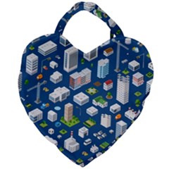 Isometric-seamless-pattern-megapolis Giant Heart Shaped Tote by Amaryn4rt