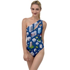 Isometric-seamless-pattern-megapolis To One Side Swimsuit by Amaryn4rt