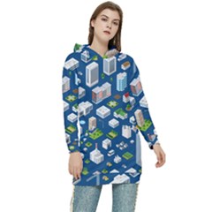 Isometric-seamless-pattern-megapolis Women s Long Oversized Pullover Hoodie by Amaryn4rt