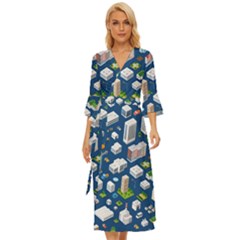 Isometric-seamless-pattern-megapolis Midsummer Wrap Dress
