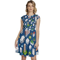 Isometric-seamless-pattern-megapolis Cap Sleeve High Waist Dress by Amaryn4rt
