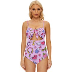 Fashion-patch-set Knot Front One-piece Swimsuit by Amaryn4rt