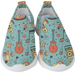 Seamless-pattern-musical-instruments-notes-headphones-player Kids  Slip On Sneakers by Amaryn4rt