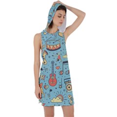 Seamless-pattern-musical-instruments-notes-headphones-player Racer Back Hoodie Dress