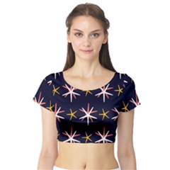 Sea-stars-pattern-sea-texture Short Sleeve Crop Top by Amaryn4rt