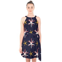 Sea-stars-pattern-sea-texture Halter Collar Waist Tie Chiffon Dress by Amaryn4rt