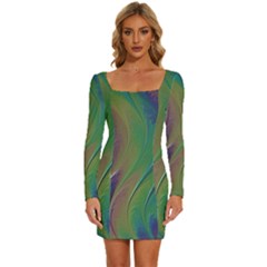 Texture-abstract-background Long Sleeve Square Neck Bodycon Velvet Dress