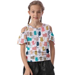 Cute-seamless-pattern-happy-kitty-kitten-cat Kids  Butterfly Cutout T-shirt